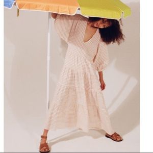 Voluminous plaid dress.